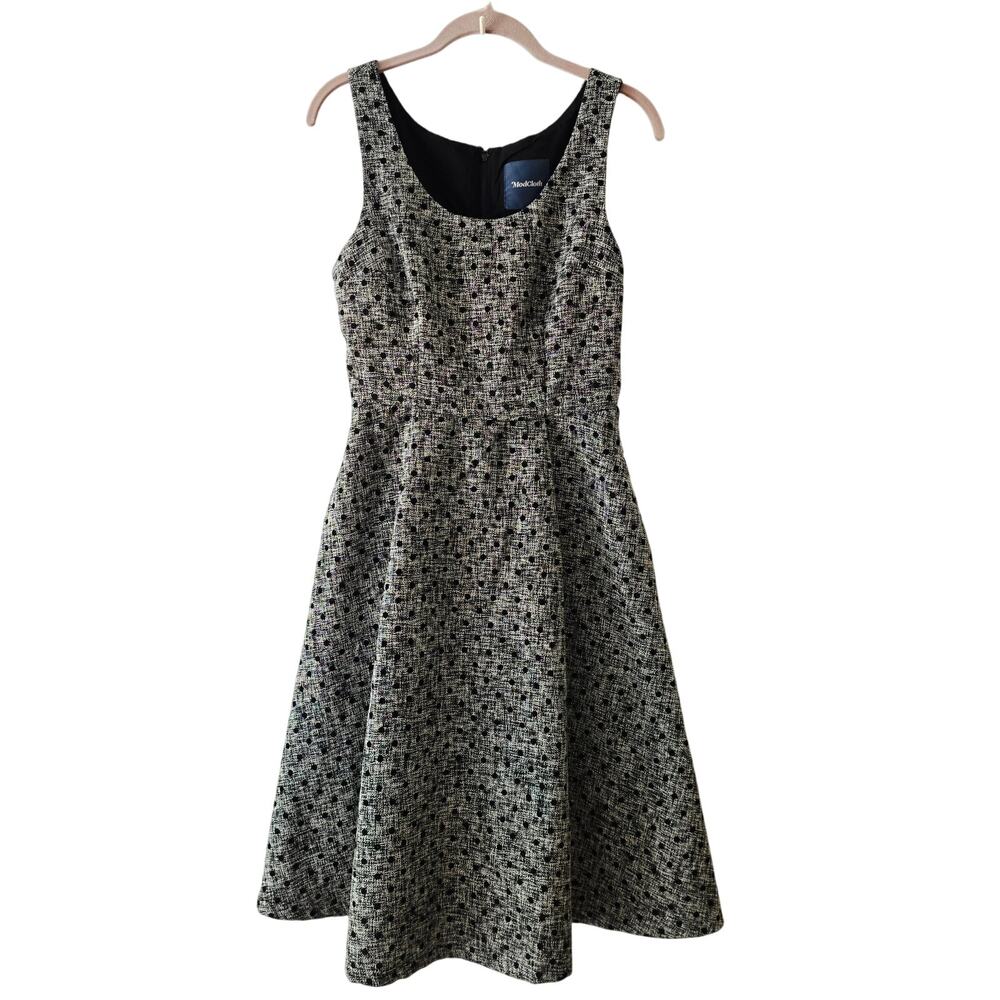 ModCloth Take the Lead Tweed Polkadot Dress Knee Length A-Line Size 4 EUC